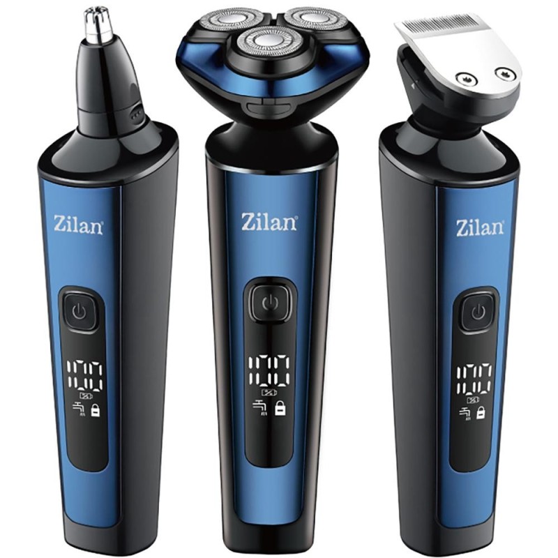 Aparat de Tuns si Ras Electric Reincarcabil 4 in 1, Barbati, IPX6, LED, 3 Capete, Negru