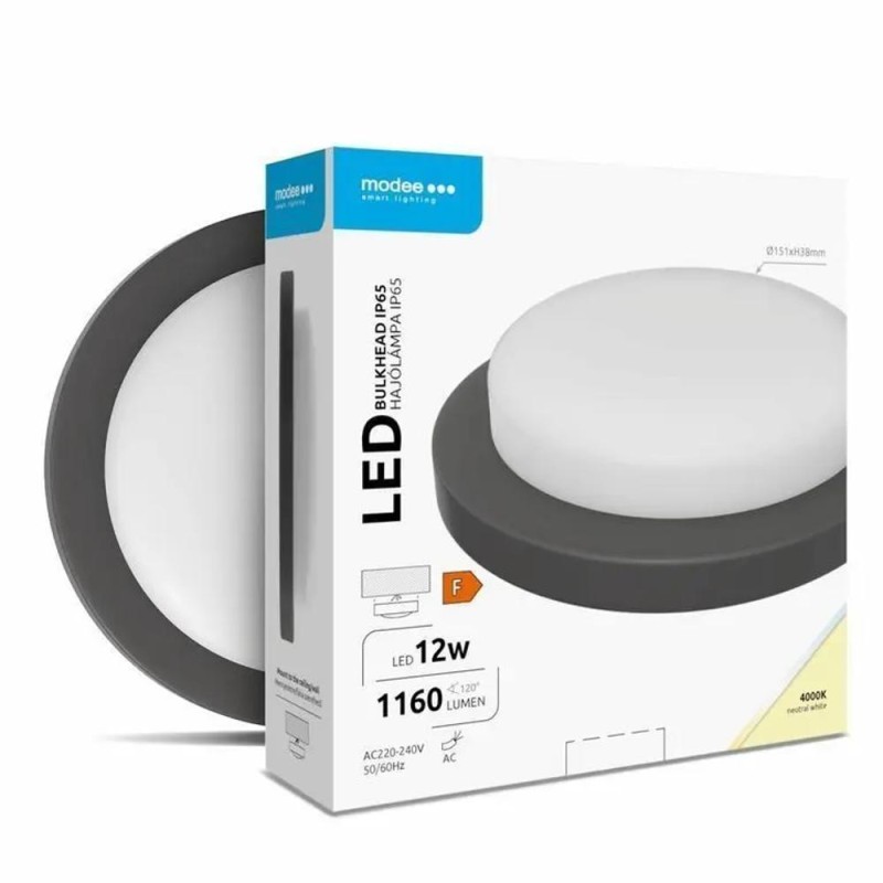 Aplica Perete Exterior Led Rotund 12W, 1160 lm, 15 cm, 4000K, IP65, Negru, Modee