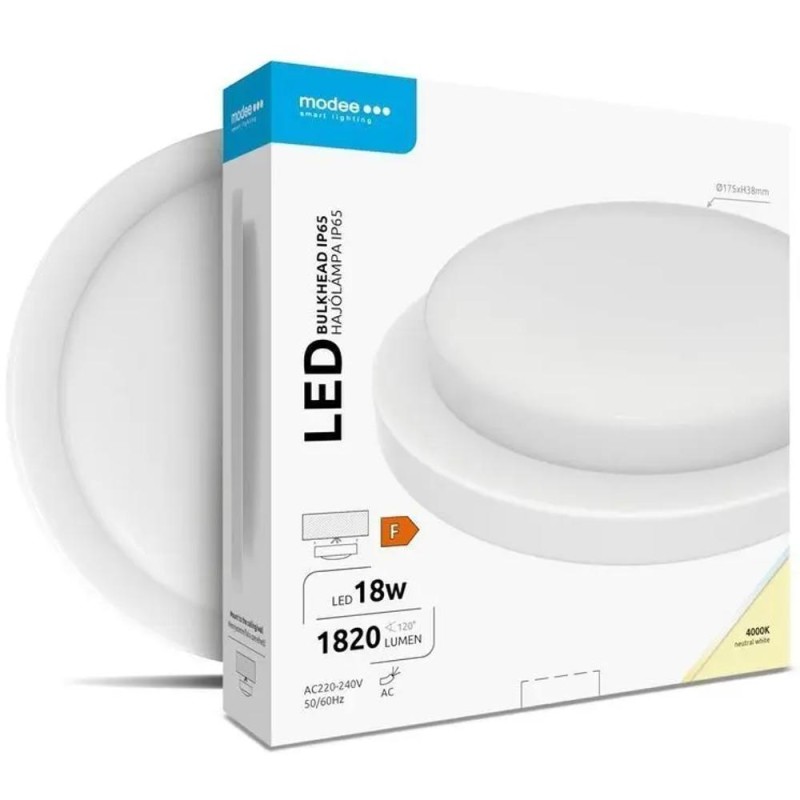 Aplica Perete Exterior Led Rotund 18W, 1820 lm, 19.5 cm, 4000K, IP65, Alb, Modee