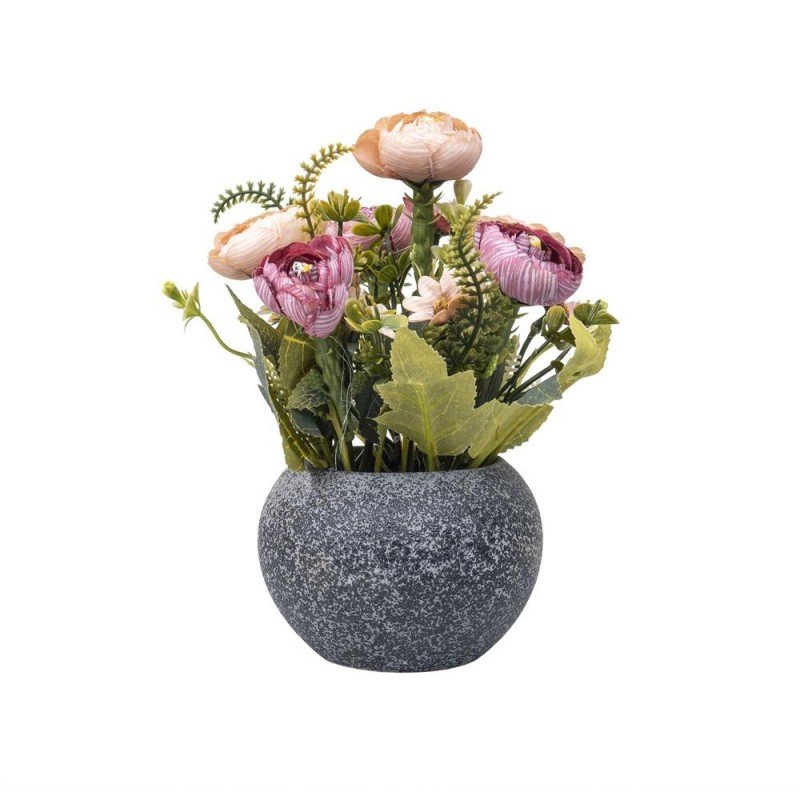 Aranjament Floral in Ghiveci, Ceramica, Model Trandafiri, Inaltime 20 cm, Gri