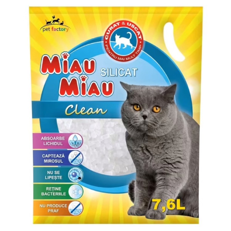 Asternut Silicatic Miau Miau, pentru Pisici, 7.6 l