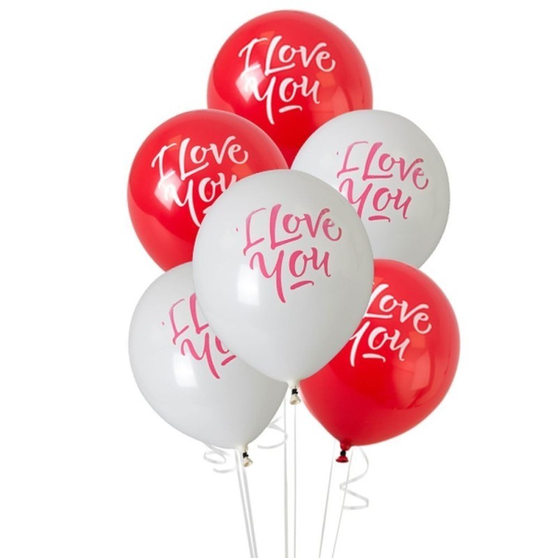 Baloane Classic, I Love You, Albe si Rosii, Latex, 8 Bucati