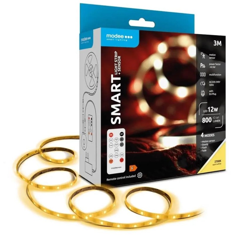 Banda LED Smart Modee, 12 W, Senzor de Miscare, Telecomanda, 2700 K, 800 lm, IP20, 3 m