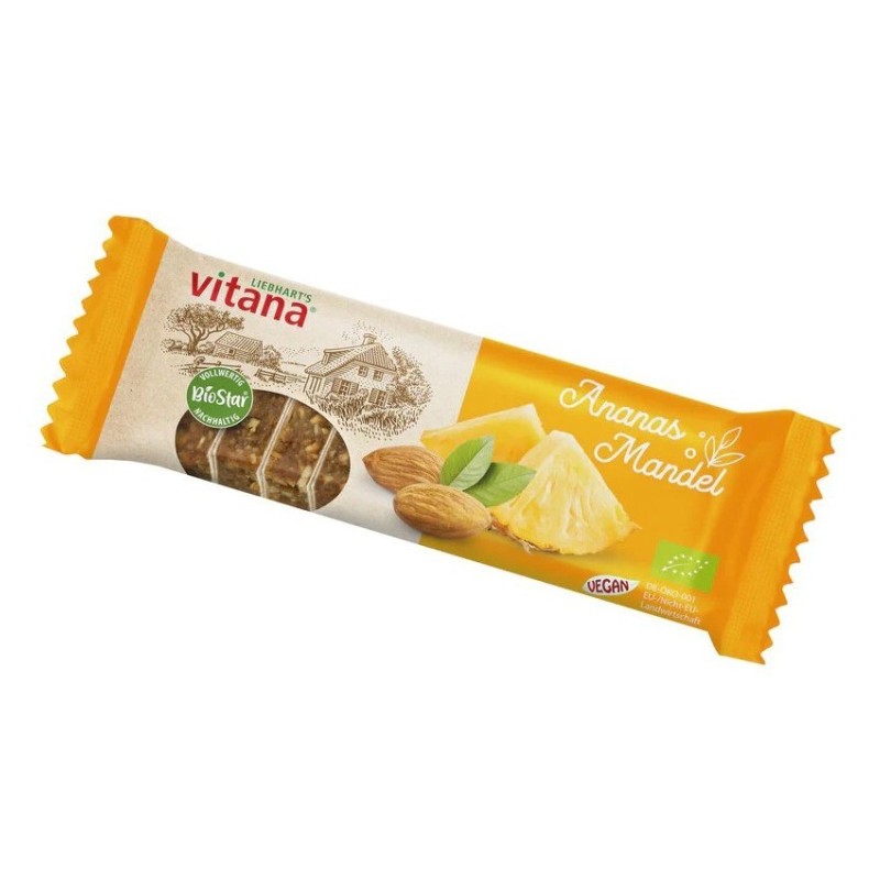 Baton Bio Portionat din Fructe, cu Ananas si Migdale, 60 g, Vitana Liebhart'S