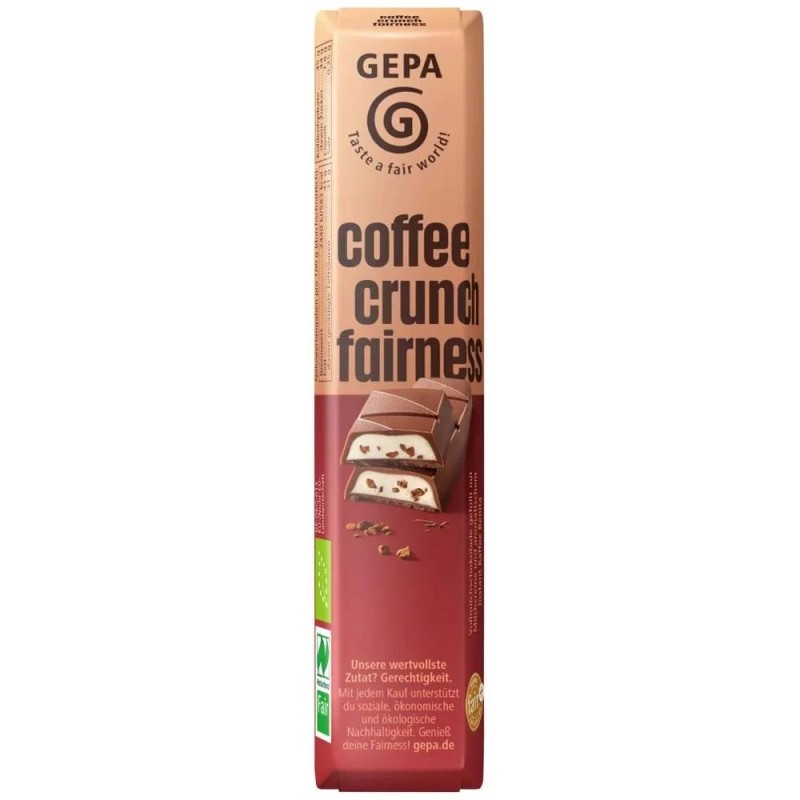 Baton de Ciocolata Umplut cu Crema de Lapte si Crunch de Cafea, Gepa, Bio, 37.5 g