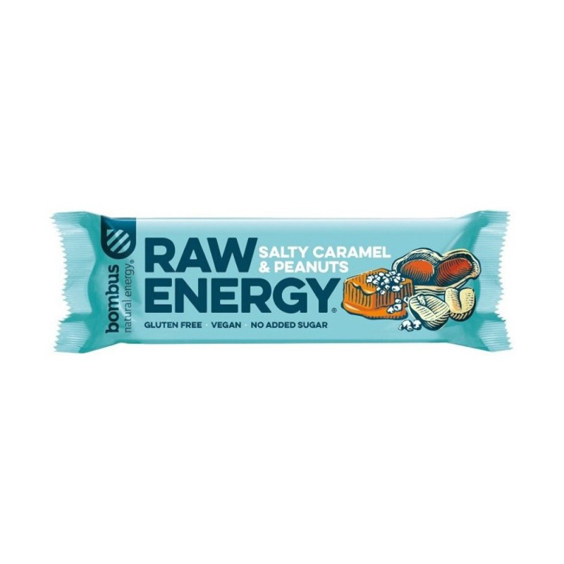 Baton Energizant Raw Energy cu Caramel Sarat si Arahide, Bombus, 50 g