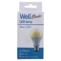 Bec cu Led Basic Well, A60, E27 10W / 55W, 750 lm, 15000 Ore, 3000K, Lumina Calda