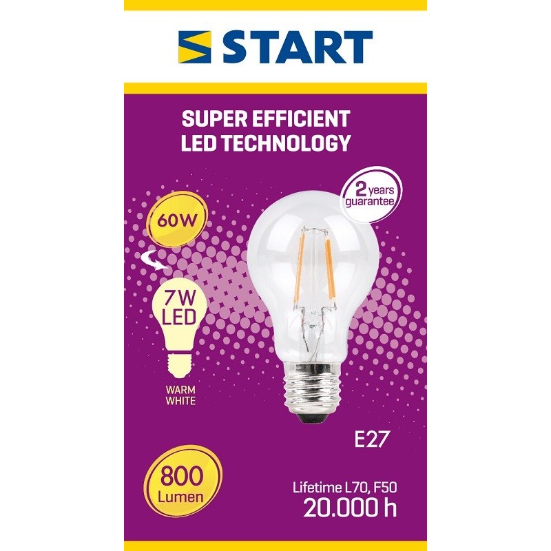 Bec Led Start Clasic, E27, 7W / 60W,  800 lm, A++, 20000 Ore, 2700K, Lumina Calda