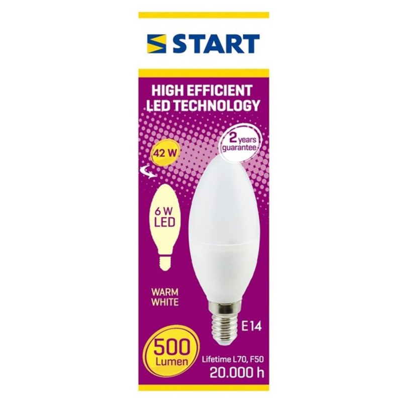 Bec Led Start Mat Clasic B, E14, 6W / 42W, 500 lm, 20000 Ore, 2700K, Lumina Calda