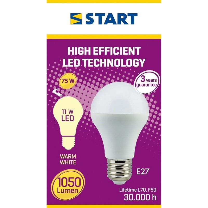 Bec Led Start Mat Clasic E27, 11W / 75W, 1050 lm, 30000 Ore, 2700K, Lumina Calda