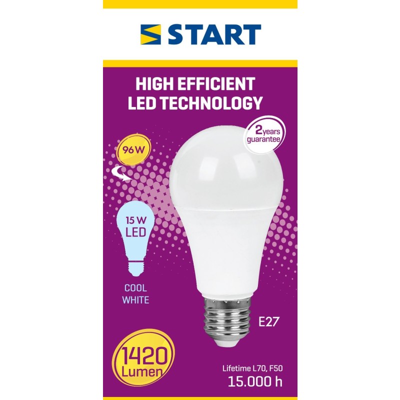 Bec Led Start Mat E27, A60, 15W / 96W, 1420 lm, 15000 Ore, 6500K, Lumina Rece