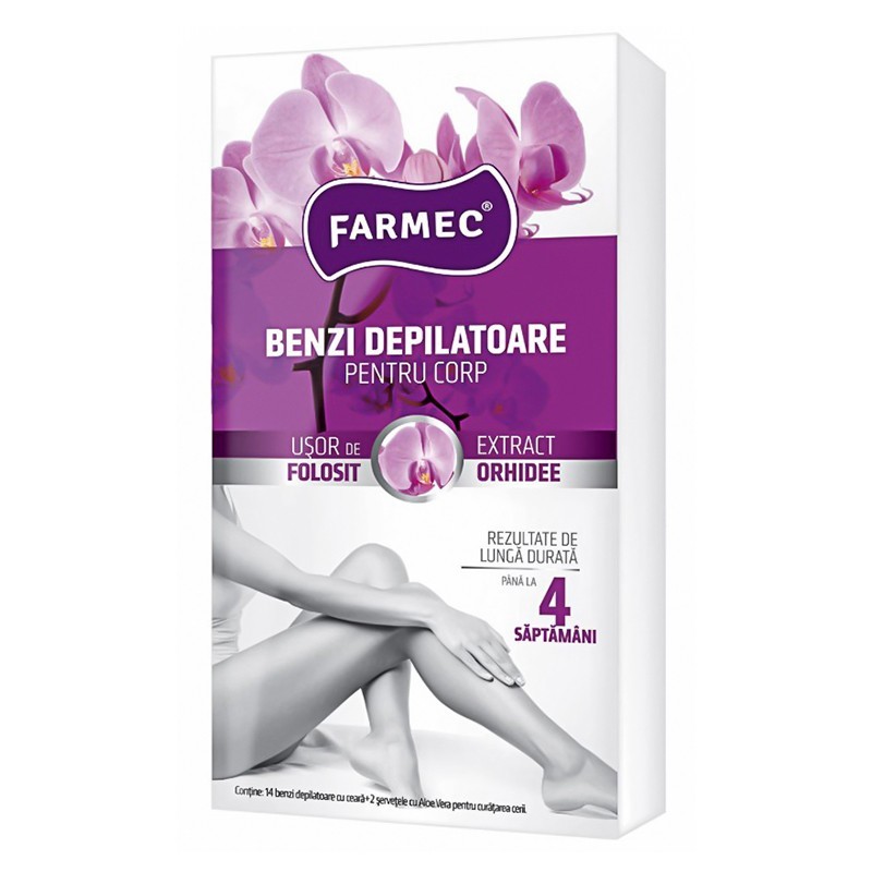 Benzi Depilatoare Farmec, pentru Corp, cu Extract de Orhidee, 14 Benzi + 2 Servetele
