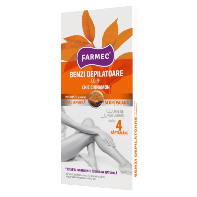 Benzi Depilatoare pentru Corp Farmec cu Scortisoara, 8 Benzi