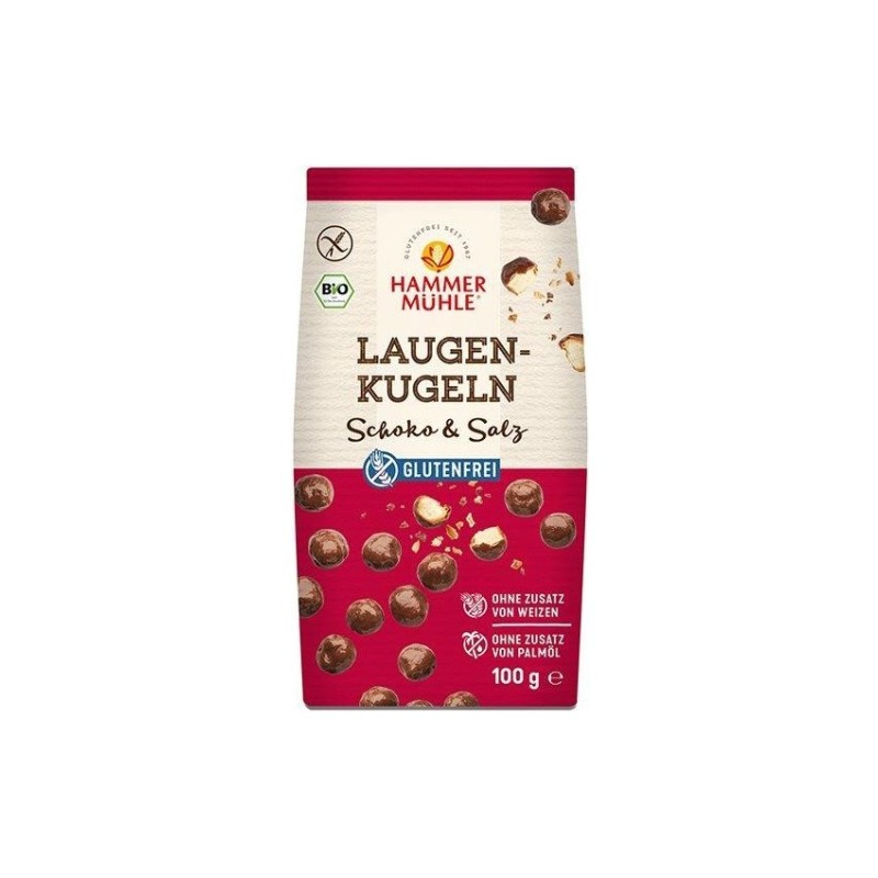 Bilute BIO, fara Gluten, din Aluat de Bretzel, Trase in Ciocolata cu Lapte si Sare, 100 g, Hammer Muhle