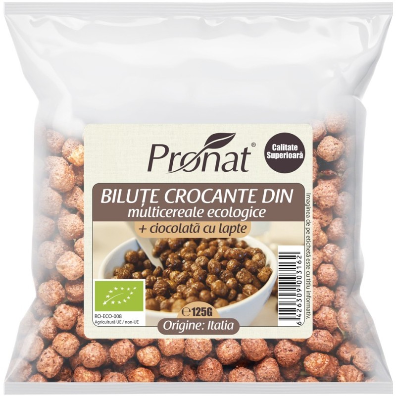 Bilute Crocante din Multicereale Bio + Ciocolata cu Lapte, 125 g
