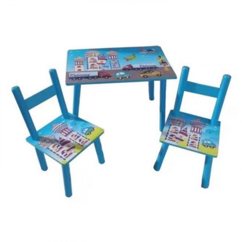 Birou pentru Copii, Albastru, MDF, Model Masinute, 40 x 60 x 42 cm, Grunberg