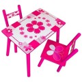 Birou pentru Copii, Fucsia, Lemn, 2 Scaune si Masa, Grunberg
