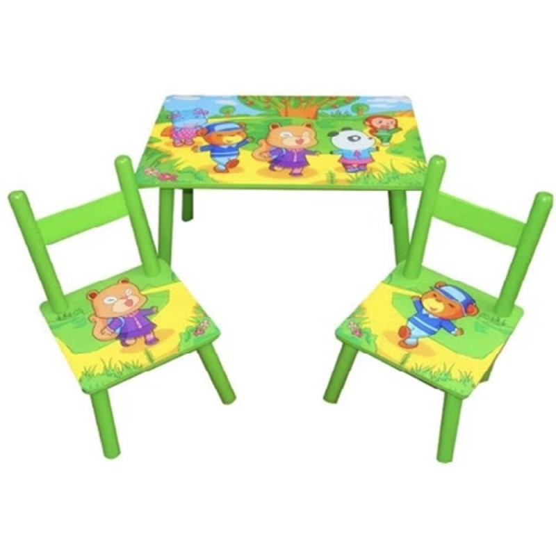 Birou pentru Copii, Verde, Lemn, 2 Scaune si Masa, Grunberg