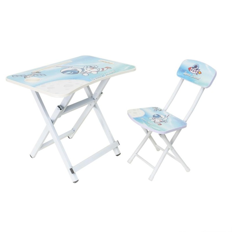 Birou si Scaun pentru Copii, Metal si Lemn, Pliabile, Albastru