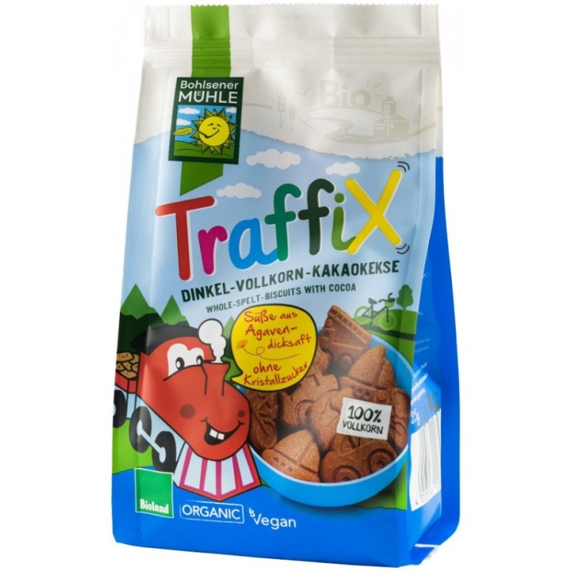 Biscuiti BIO Traffix din Grau Spelta si Cacao Indulciti cu Agave, 125 g, Bohlsener Muhle
