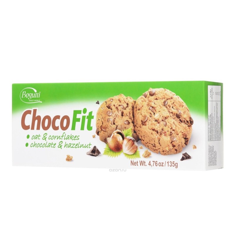 Biscuiti Crocanti Choco Fit, Bogutti, cu Ciocolata si Alune, 135 g