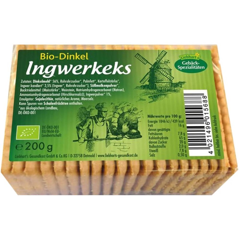 Biscuiti din Grau Spelta cu Ghimbir, Liebhart's Gesundkost, Bio, 200 g