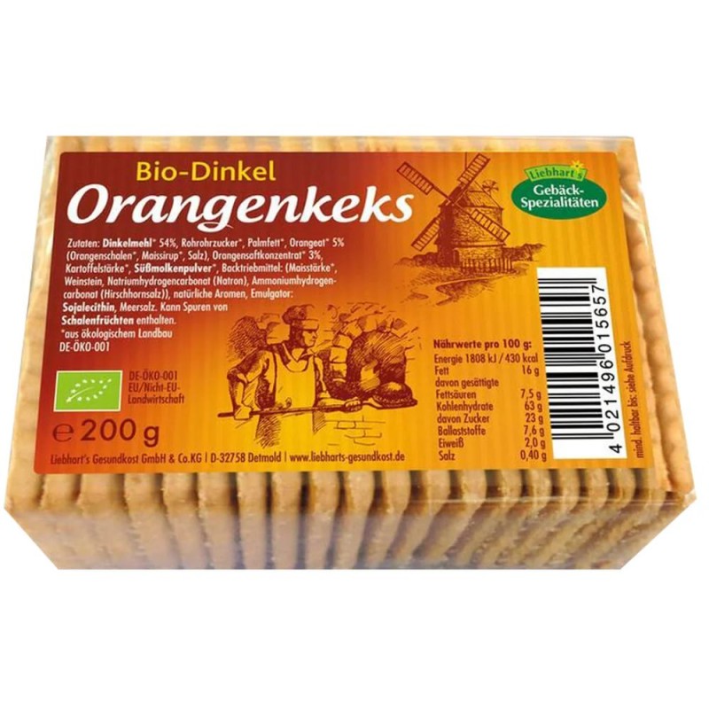 Biscuiti din Grau Spelta cu Portocale, Liebhart's Gesundkost, Bio, 200 g