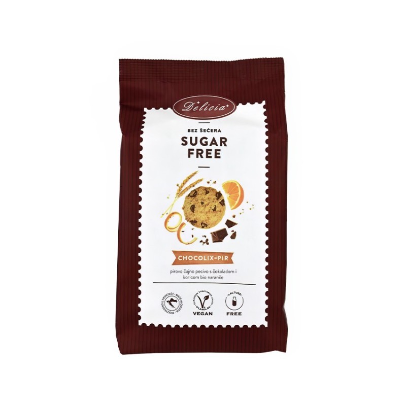 Biscuiti fara Zahar din Faina Spelta, cu Ciocolata Neagra si Portocala, 200 g, Delicia