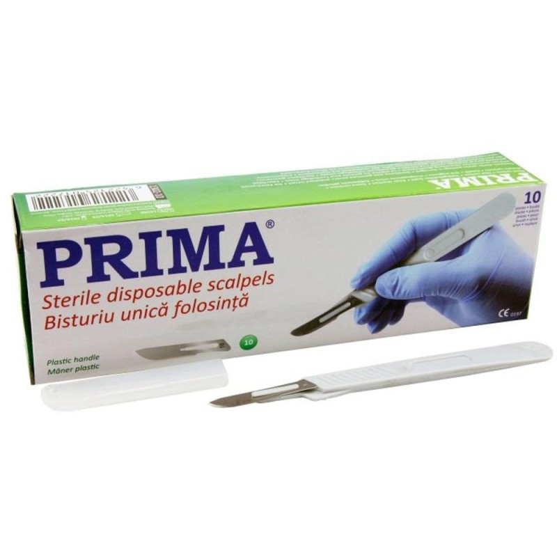 Bisturiu de Unica Folosinta, Lama Otel-Carbon, Nr 15, cu Maner, 10 Bucati