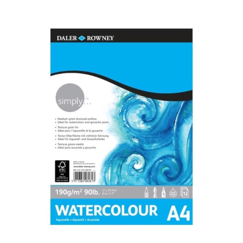 Bloc Acuarela Simply Daler Rowney, 21 x 29.7 cm, 190 g/mp