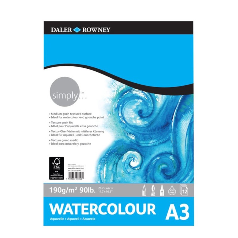 Bloc Acuarela Simply Daler Rowney, 29.7 x 42 cm, 190 g/mp