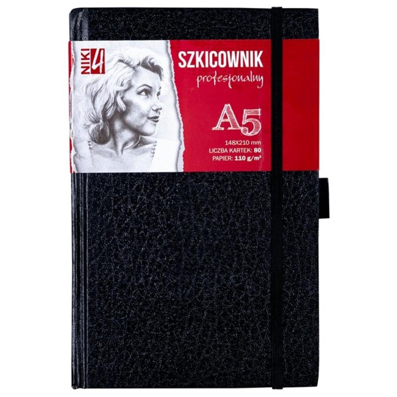 Bloc de Desen Niki Sketch, cu Elastic si Suport Creion, A5, 80 Coli, 110 g