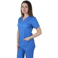 Bluza Medicala Dama Clara Premium, Maneca Scurta, 2 Buzunare, Albastru, XL