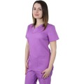 Bluza Medicala Dama Clara Premium, Maneca Scurta, 2 Buzunare, Lila, XL