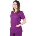 Bluza Medicala Dama Clara Premium, Maneca Scurta, 2 Buzunare, Mov, XL
