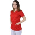 Bluza Medicala Dama Clara Premium, Maneca Scurta, 2 Buzunare, Rosu, L