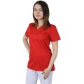 Bluza Medicala Dama Clara Premium, Maneca Scurta, 2 Buzunare, Rosu, XS