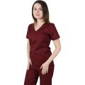 Bluza Medicala Dama Mira Clasic, Maneca Scurta, 2 Buzunare, Grena, S