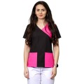Bluza Medicala Dama Mira Clasic, Maneca Scurta, 2 Buzunare, Negru cu Bordura Roz Inchis, XS