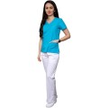 Bluza Medicala Dama Mira Clasic, Maneca Scurta, 2 Buzunare, Turcoaz, XS