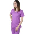Bluza Medicala Dama Mira Premium, Maneca Scurta, 2 Buzunare, Lila, XS