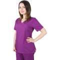 Bluza Medicala Dama Mira Premium, Maneca Scurta, 2 Buzunare, Mov, XL