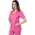 Bluza Medicala Dama Mira Premium, Maneca Scurta, 2 Buzunare, Roz Inchis, XL