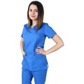 Bluza Medicala Dama Tina Clasic, Maneca Scurta, 2 Buzunare, Albastru, S