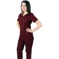 Bluza Medicala Dama Tina Clasic, Maneca Scurta, 2 Buzunare, Grena, L