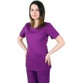Bluza Medicala Dama Tina Premium, Maneca Scurta, 2 Buzunare, Mov, XS