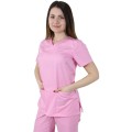 Bluza Medicala Dama Tina Premium, Maneca Scurta, 2 Buzunare, Roz deschis, XL
