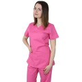 Bluza Medicala Dama Tina Premium, Maneca Scurta, 2 Buzunare, Roz Inchis, L