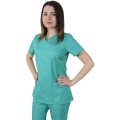 Bluza Medicala Dama Tina Premium, Maneca Scurta, 2 Buzunare, Verde deschis, XL