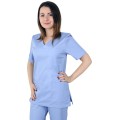 Bluza Medicala Unisex Ved Clasic, Maneca Scurta, 3 Buzunare, Bleu, L